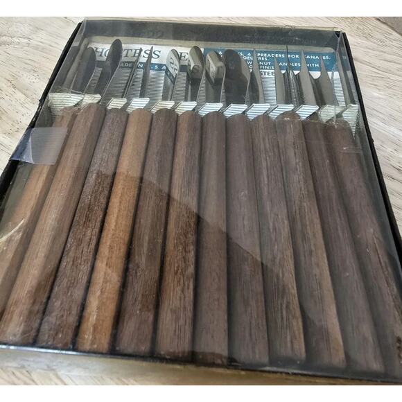 Vintage Hostess Set Walnut & Stainless Steel Appetizer Utensil Set. Made in USA - Picture 2 of 7